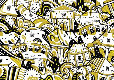 Düz tasarım tarzında bir kale.