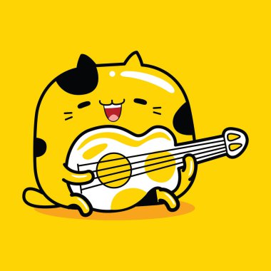 Gitar karakteri maskotu oynayan sevimli kediler.