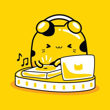 Şirin kedi disk jokey karakter maskotu