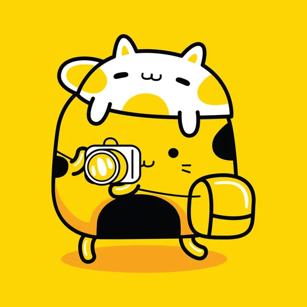 Şirin kedi fotoğrafçı karakter maskotu