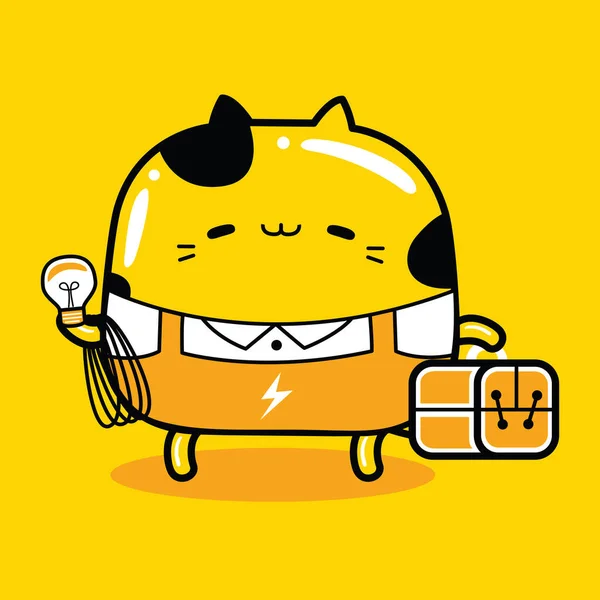 Lindo Gato Electricista Carácter Mascota — Vector de stock