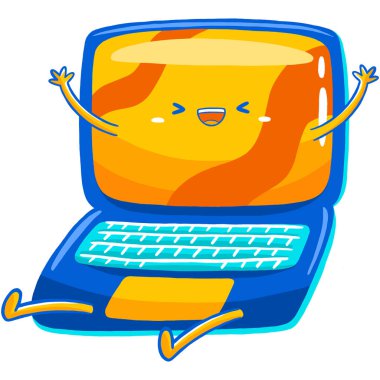 Düz dizayn tarzında dizüstü bilgisayar karakter maskotu