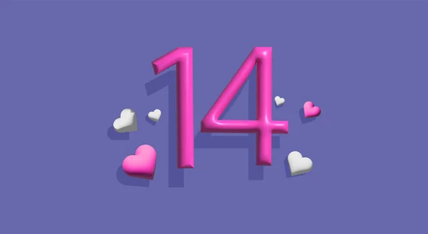 14 Şubat, 3 boyutlu. Takvimdeki tarih kalp şekilli moda renginde. 3 boyutlu 1 ve 4 numaralı kart.