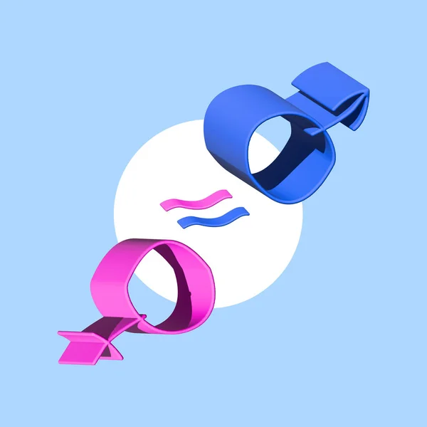 Cinsiyet eşitliği sembolleri 3 boyutlu illüstrasyon konsepti. Kadın ve erkeğin eşit hakları