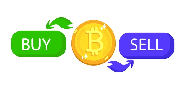 Bitcoin konsept web pankartı alıp satmak. Kripto para birimi ve madencilik kripto sikkeleri vektör çizimi