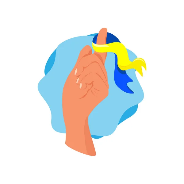 Ukrayna 'ya destek sembolü. Ukrayna için dua etme kavramı, Ukrayna bayrağı taşıyan kadınlar. Vektör karikatür çizimi beyaz arkaplanda izole edildi