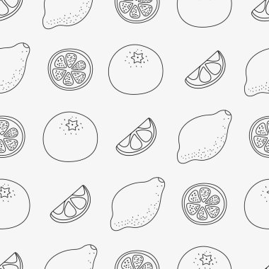 Citruslar, portakallar ve limonlarla sürekli vektör çizgisi