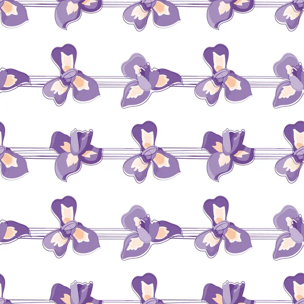 Modèle Vectoriel Sans Couture Avec Iris Violets Rayures Beau Motif — Image vectorielle