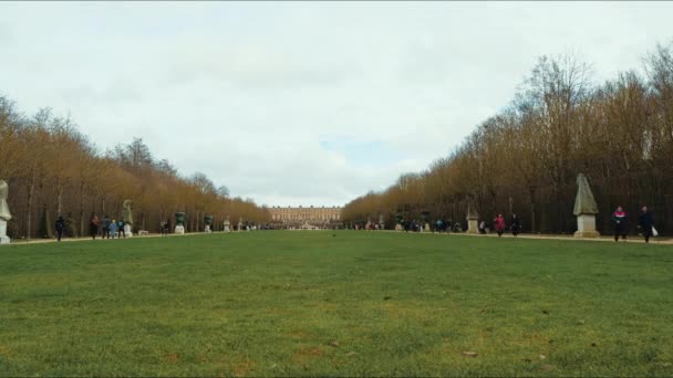 Château Versailles Timelapse Foule Touristes Saison Hivernale — Video