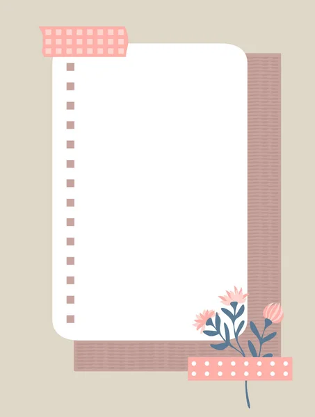 Лист Бумаги Приклеенный Стене Розовой Клейкой Лентой Ноутбук Цветы Лист — стоковый вектор