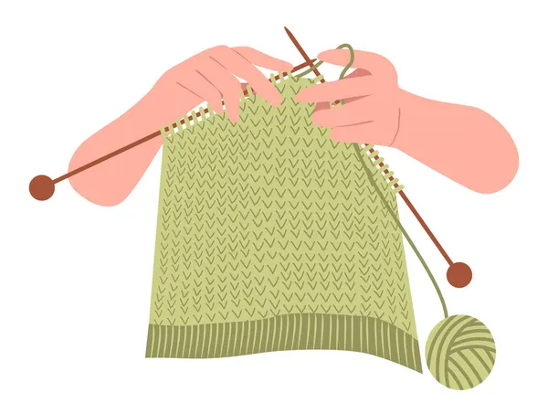 Knitting Process Hands Holds Needles Modern Illustration Flat Cartoon Style — Stock Photo, Image
