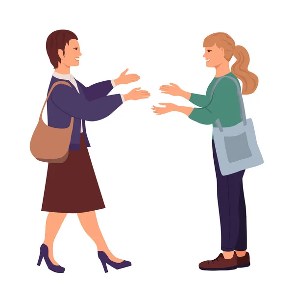 Two Women Have Met Holding Out Hands Each Other Girls — Stock Vector