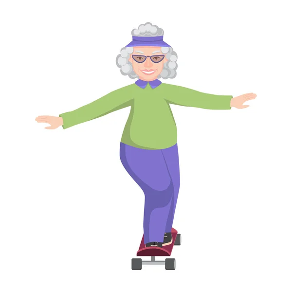 Grandma Rides Skateboard Modern Elderly Woman Does Sports Concept Longevity — Archivo Imágenes Vectoriales