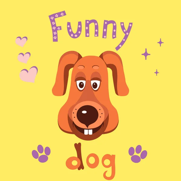 Vector Illustration Funny Cartoon Dog Flat Style Hand Drawn Text — Stock Vector