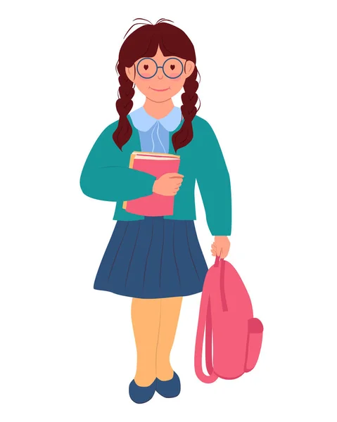 Una Niña Con Una Falda Una Chaqueta Con Libros Mano — Vector de stock