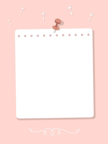 Pembe arka planda bir not kağıdı. Duvara yapıştırılmış bir defter kağıdı. Vektör illüstrasyonu, düz biçim.
