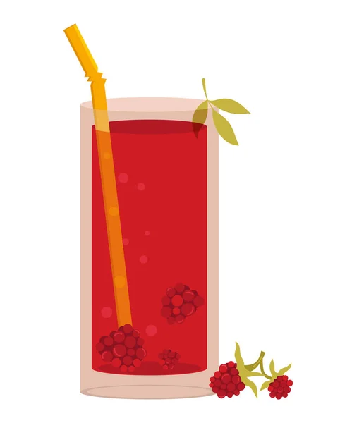 Bicchiere Succo Lampone Con Una Cannuccia Bacche Drink Estivo Illustrazione — Vettoriale Stock
