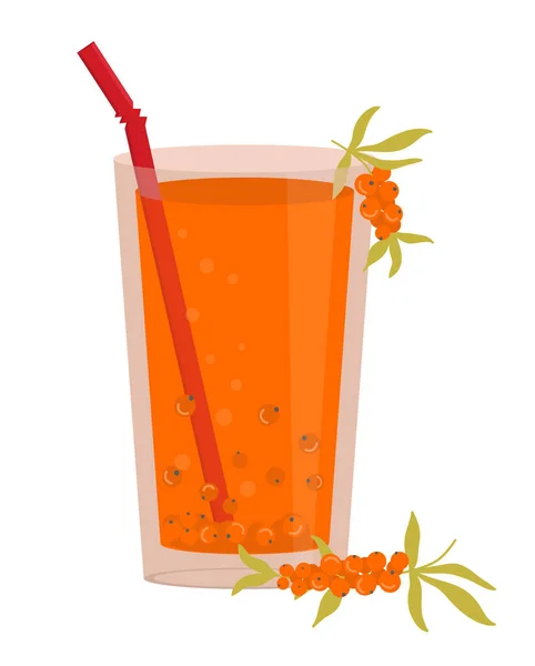 Ett Glas Juice Från Havtorn Bär Sommardrink Vektor Illustration Platt — Stock vektor