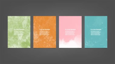 Poster, broşür veya el ilanı, suluboya posterler, el ilanları veya kartlar için renkli vektör arkaplan seti. Sancak şablonu.
