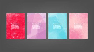 Poster, broşür veya el ilanı, suluboya posterler, el ilanları veya kartlar için renkli vektör arkaplan seti. Sancak şablonu.
