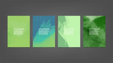 Poster, broşür veya el ilanı, suluboya posterler, el ilanları veya kartlar için yeşil vektör arkaplan seti. Sancak şablonu.