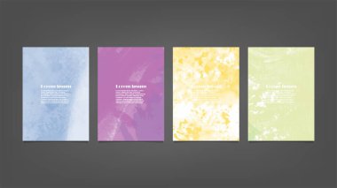 Poster, broşür veya el ilanı, suluboya posterler, el ilanları veya kartlar için renkli vektör arkaplan seti. Sancak şablonu.