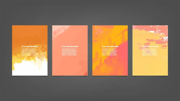 Set Sfondi Acquerello Vettoriale Arancione Poster Brochure Volantino Mazzo Manifesti — Vettoriale Stock