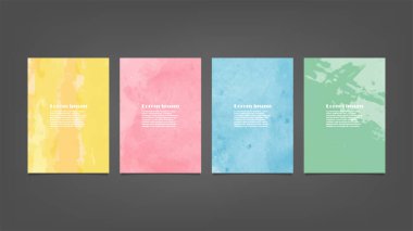 Poster, broşür veya el ilanı, suluboya posterler, el ilanları veya kartlar için renkli vektör arkaplan seti. Sancak şablonu.