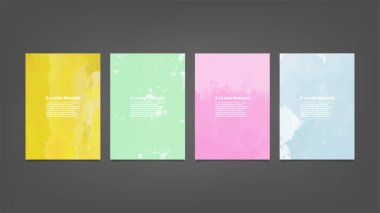 Poster, broşür veya el ilanı, suluboya posterler, el ilanları veya kartlar için renkli vektör arkaplan seti. Sancak şablonu.