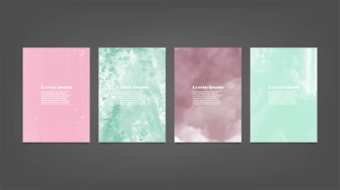 Poster, broşür veya el ilanı, suluboya posterler, el ilanları veya kartlar için renkli vektör arkaplan seti. Sancak şablonu.