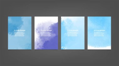 Poster, broşür veya el ilanı, suluboya posterler, el ilanları veya kartlar için mavi vektör arkaplan seti. Sancak şablonu.