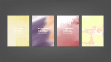 Poster, broşür veya el ilanı, suluboya posterler, el ilanları veya kartlar için renkli vektör arkaplan seti. Sancak şablonu.