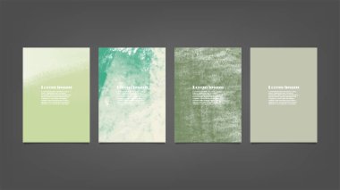 Poster, broşür veya el ilanı, suluboya posterler, el ilanları veya kartlar için yeşil vektör arkaplan seti. Sancak şablonu.