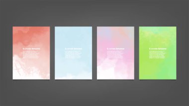 Poster, broşür veya el ilanı, suluboya posterler, el ilanları veya kartlar için renkli vektör arkaplan seti. Sancak şablonu.