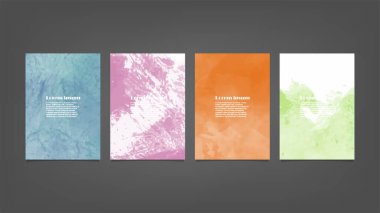 Poster, broşür veya el ilanı, suluboya posterler, el ilanları veya kartlar için renkli vektör arkaplan seti. Sancak şablonu.