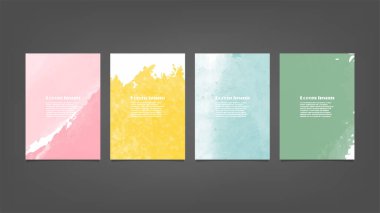 Poster, broşür veya el ilanı, suluboya posterler, el ilanları veya kartlar için renkli vektör arkaplan seti. Sancak şablonu.