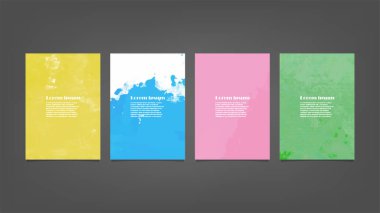 Poster, broşür veya el ilanı, suluboya posterler, el ilanları veya kartlar için renkli vektör arkaplan seti. Sancak şablonu.