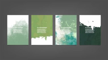 Poster, broşür veya el ilanı, suluboya posterler, el ilanları veya kartlar için yeşil vektör arkaplan seti. Sancak şablonu.