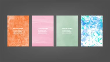 Poster, broşür veya el ilanı, suluboya posterler, el ilanları veya kartlar için renkli vektör arkaplan seti. Sancak şablonu.