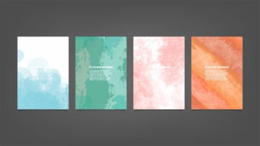 Poster, broşür veya el ilanı, suluboya posterler, el ilanları veya kartlar için renkli vektör arkaplan seti. Sancak şablonu.