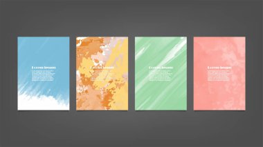 Poster, broşür veya el ilanı, suluboya posterler, el ilanları veya kartlar için renkli vektör arkaplan seti. Sancak şablonu.