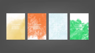 Poster, broşür veya el ilanı, suluboya posterler, el ilanları veya kartlar için renkli vektör arkaplan seti. Sancak şablonu.