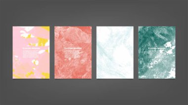 Poster, broşür veya el ilanı, suluboya posterler, el ilanları veya kartlar için renkli vektör arkaplan seti. Sancak şablonu.