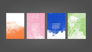 Poster, broşür veya el ilanı, suluboya posterler, el ilanları veya kartlar için renkli vektör arkaplan seti. Sancak şablonu.