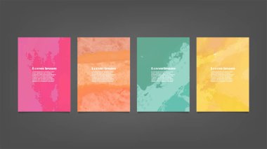 Poster, broşür veya el ilanı, suluboya posterler, el ilanları veya kartlar için renkli vektör arkaplan seti. Sancak şablonu.