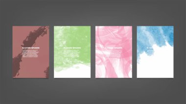 Poster, broşür veya el ilanı, suluboya posterler, el ilanları veya kartlar için renkli vektör arkaplan seti. Sancak şablonu.