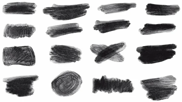 黒いブラシ インクブラシストローク ブラシ ラインのセット 汚い芸術的なデザイン要素 ベクトルイラスト 白地に隔離された — ストックベクタ