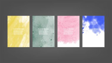 Poster, broşür veya el ilanı, suluboya posterler, el ilanları veya kartlar için renkli vektör arkaplan seti. Sancak şablonu.