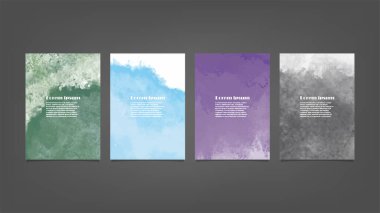 Poster, broşür veya el ilanı, suluboya posterler, el ilanları veya kartlar için renkli vektör arkaplan seti. Sancak şablonu.