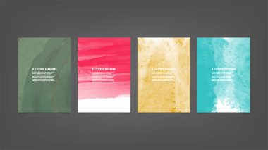 Poster, broşür veya el ilanı, suluboya posterler, el ilanları veya kartlar için renkli vektör arkaplan seti. Sancak şablonu.
